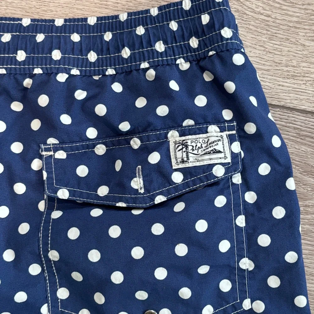 Polo Ralph Lauren Swim Trunks Mens Large Blue Polka Dot Pony Preppy Beach Summer